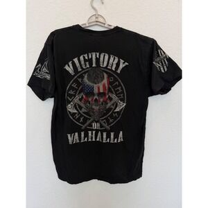Warrior XII Victory or Valhalla Mens Black Graphic T-Shirt Viking Skull XL